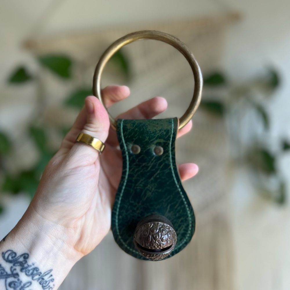 Vintage Leather Door Bell Hanger Rustic Brass Chime Down Home Leather Farmhouse